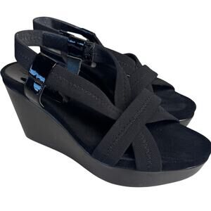 Donald J Pliner Dani Black Strappy Wedge Sandals Sz 8 Stretch Elastic Platform
